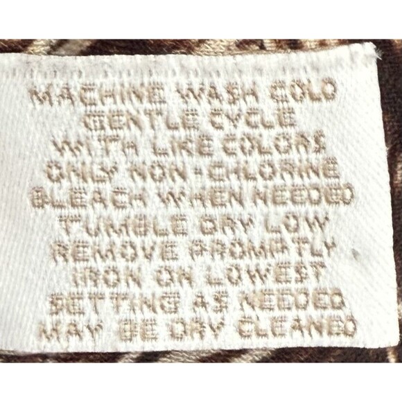 Chico’s 2 Brown Orange Geometric Tie Hem Top 3/4 Sleeve Stretch Boho Art Print - Picture 7 of 9